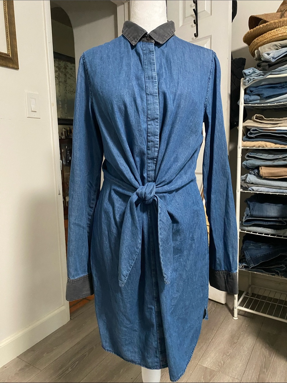 BAILEY/44 Super Soft Denim Tie-Waist Shirt Dress - Blue Size Large!